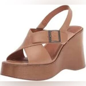 Lucky Brand Delaynee Platform Wedge Slingback Sandal (Women) Sz‎ 10 Tan
